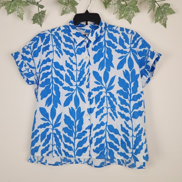 Rachel Zoe Size M Blue White Linen Boxy Relaxed Fit Women's Top Blouse - Picture 1 of 6